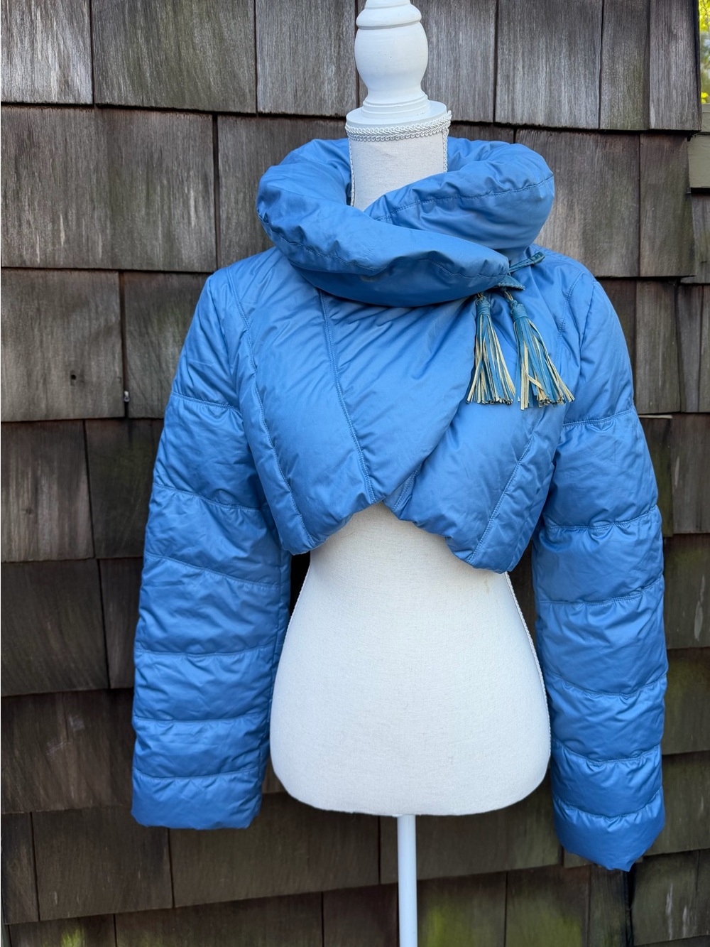 Vintage Y2K crop puffer jacket bolero style powder blue Sz S/M Ermanno Scervino